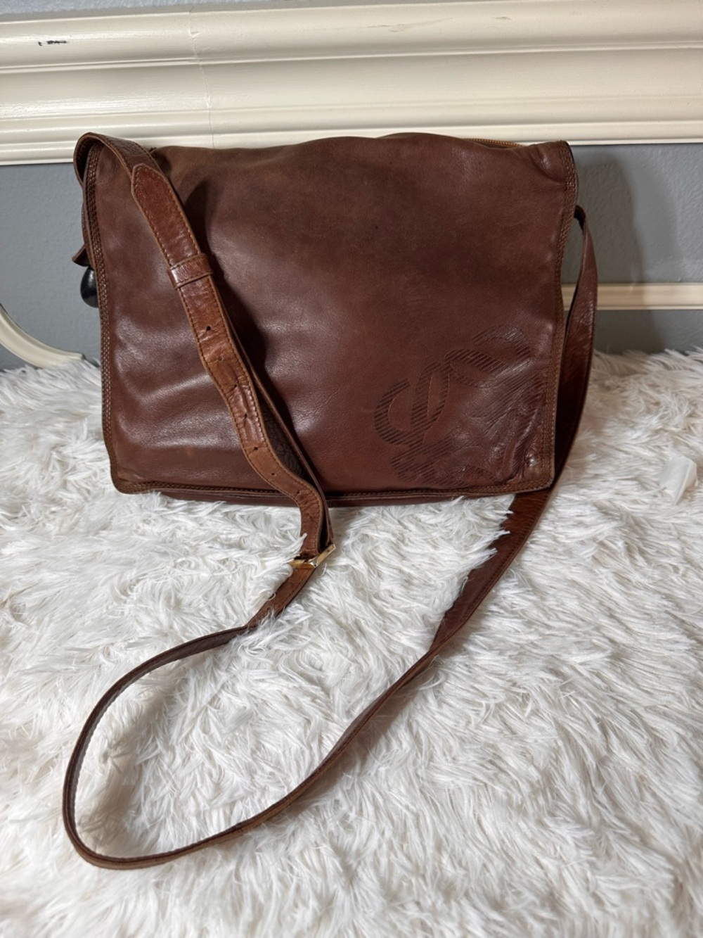 Loewe Brown Lambskin Crossbody Messenger Bag